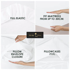 Siesta Zen 3 Piece Cotton Rich Fitted Sheet Set, 250 Thread count, 30cm Deep Pocket, Ultra Soft & Wrinkle Resistant