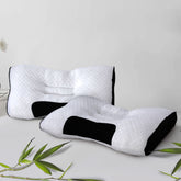 Bamboo Filled Pillow (Pack of 2) Standard Size Ergonomic Bed Pillows with Zipper, Virgin Hollow Fiber, Hypoallergenic, Breathable, Cervical Neck Support for Side Sleepers (2, White/AirFlow)