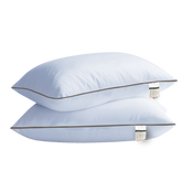 Hotel Quality Pair of Standard Hollow-fiber Filled Pillow, Breathable, Hyperallergenic, Plush Hotel-Style Down Alternative, Medium-Firm Support, Quick bounce back (2, Single Piping Pillow)