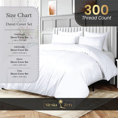 Siesta Zen 100% Egyptian Cotton Duvet Cover Set 300 Thread Count Percale Weave, Soft, Breathable & Luxury Hotel Quality Bedding