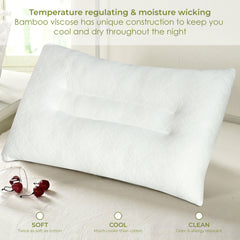 Ultimate Sleep Bamboo Filled Pillow (Pack of 2) Standard Size Ergonomic Bed Pillows with Zipper, Virgin Hollowfiber Fill, Hypoallergenic, Breathable Cervical Neck Support for Side Sleepers