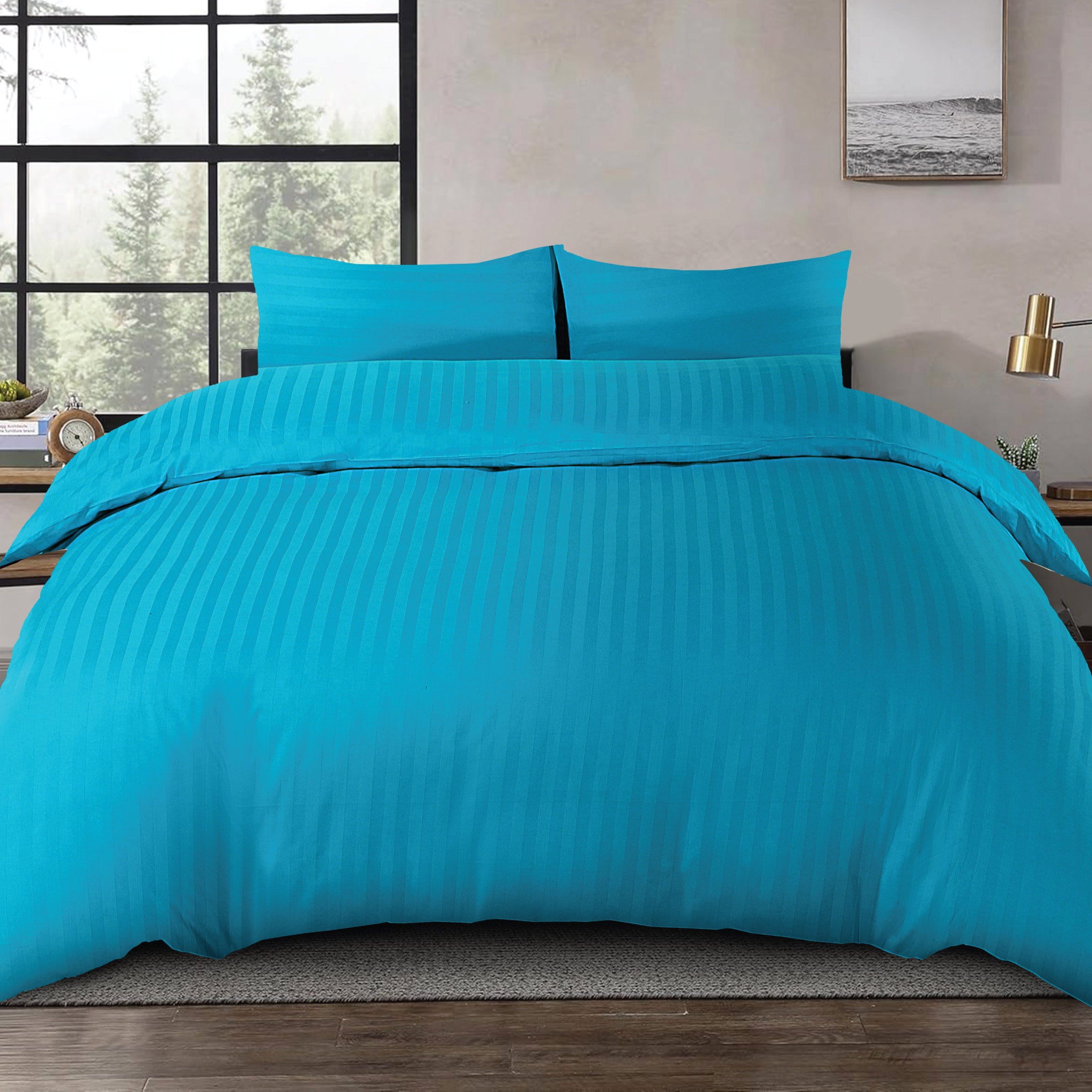 Siesta Zen 100% Cotton Hotel Luxury Sateen Duvet Cover Set, 2cm Satin Stripe, Ultra-Soft, Breathable & Hypoallergenic