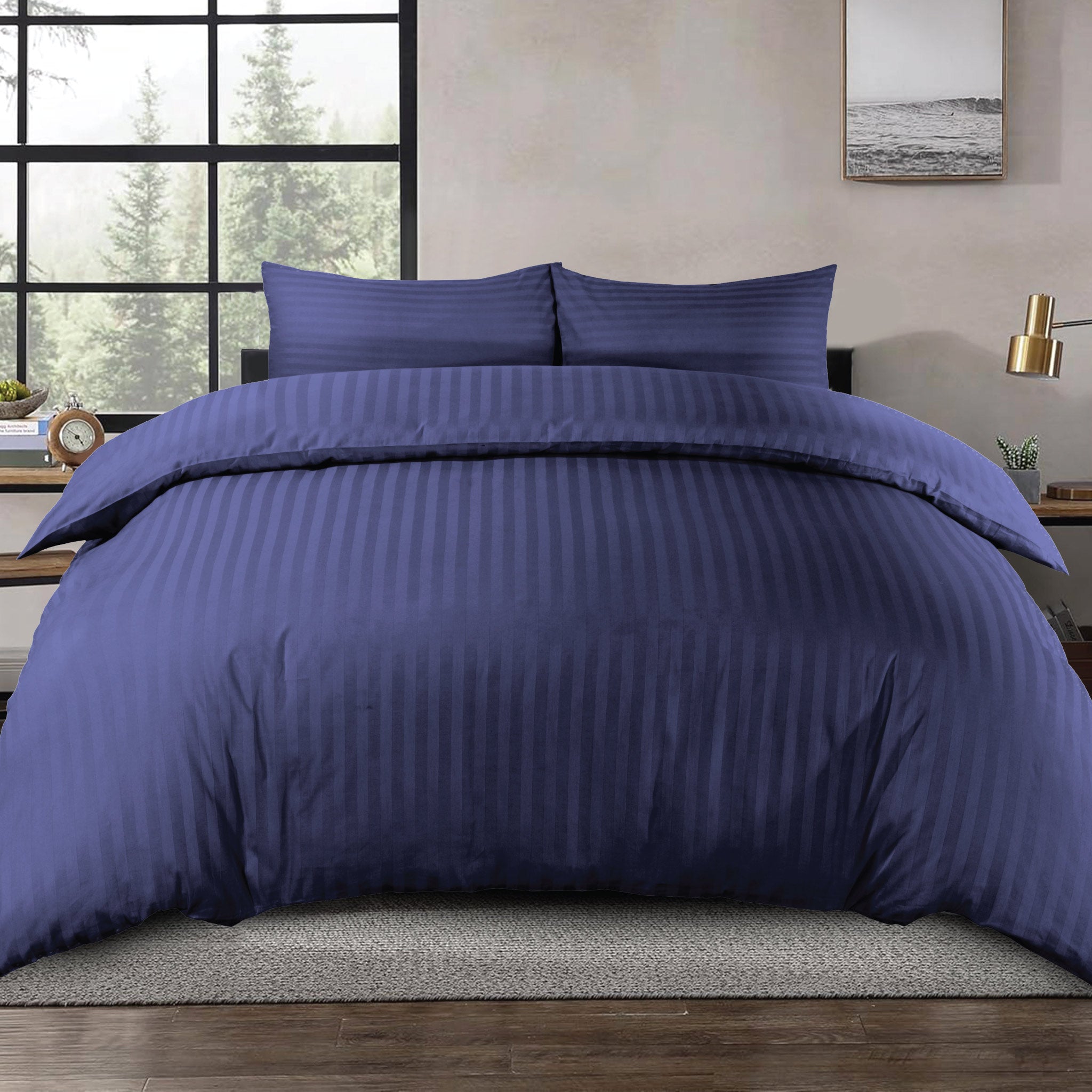 Siesta Zen 100% Cotton Hotel Luxury Sateen Duvet Cover Set, 2cm Satin Stripe, Ultra-Soft, Breathable & Hypoallergenic