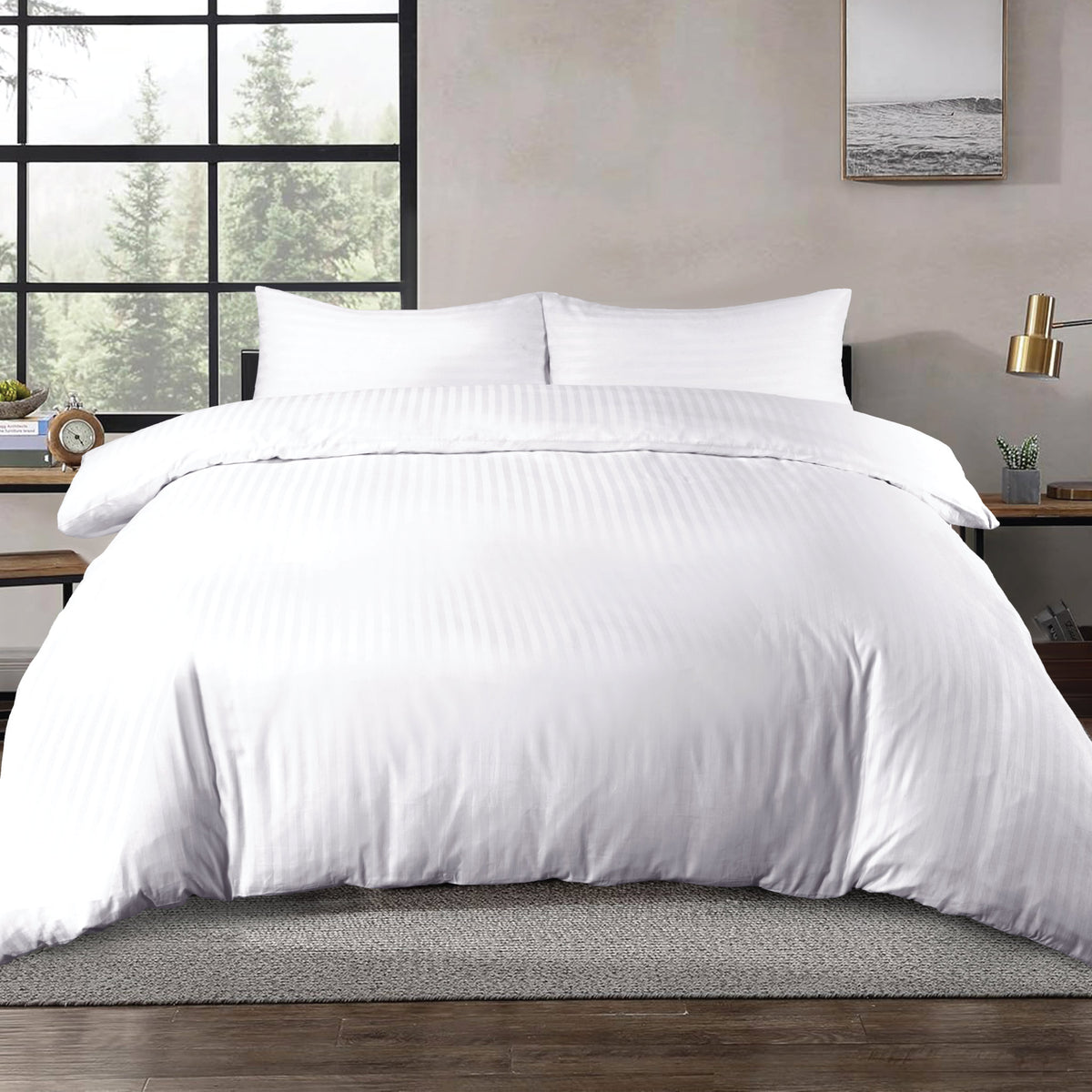 Siesta Zen 100% Cotton Hotel Luxury Sateen Duvet Cover Set, 2cm Satin Stripe, Ultra-Soft, Breathable & Hypoallergenic