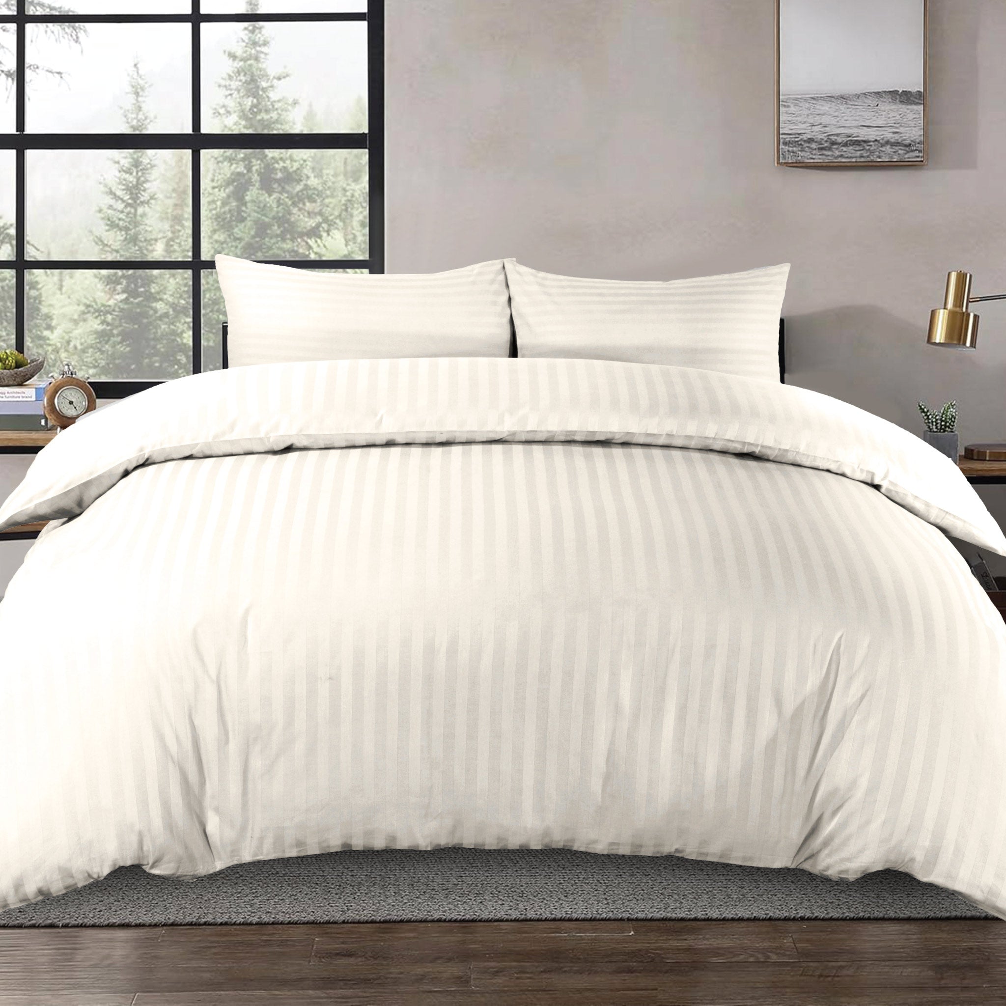 Siesta Zen 100% Cotton Hotel Luxury Sateen Duvet Cover Set, 2cm Satin Stripe, Ultra-Soft, Breathable & Hypoallergenic