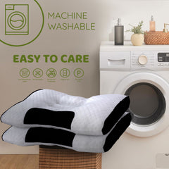 Bamboo Filled Pillow (Pack of 2) Standard Size Ergonomic Bed Pillows with Zipper, Virgin Hollow Fiber, Hypoallergenic, Breathable, Cervical Neck Support for Side Sleepers (2, White/AirFlow)