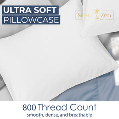 Siesta Zen 100% Egyptian Cotton Housewife Pillowcases 800 Thread Count Luxury Cooling Sateen, Ultra-Soft, Silky & Hypoallergenic 5 star Hotel Quality Standard size 50x75cm Pair pack