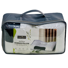 Bamboo Filled Pillow (Pack of 2) Standard Size Ergonomic Bed Pillows with Zipper, Virgin Hollow Fiber, Hypoallergenic, Breathable, Cervical Neck Support for Side Sleepers (2, White/AirFlow)