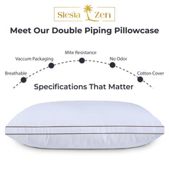 Hotel Quality Hollow-Fiber Filled Pillows (Pack of 2) – Plush Down-Alternative, Breathable, Hypoallergenic, Medium-Firm Support, Quick Bounce-Back, Double Piping Standard Pillows