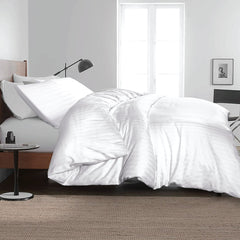 Siesta Zen 100% Cotton Hotel Luxury Sateen Duvet Cover Set, 2cm Satin Stripe, Ultra-Soft, Breathable & Hypoallergenic