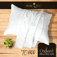 Siesta Zen 100% Egyptian Cotton 800 Thread Count Oxford Pillowcases (Pair) Luxury Cooling Sateen, Ultra-Soft, Silky & Hypoallergenic, 50x75cm with 5cm Hem