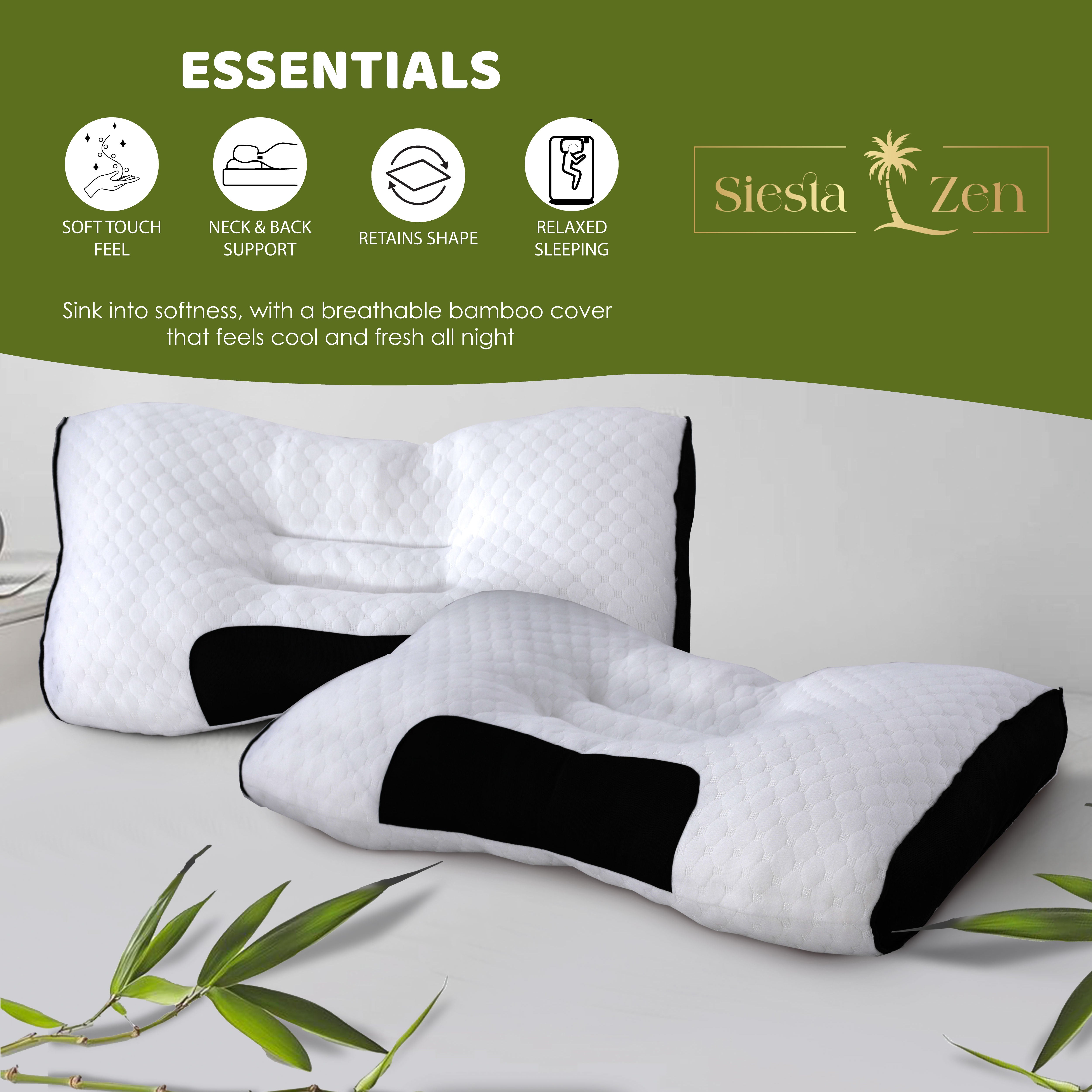 Gentle Cervical Bamboo Air Flow Neck Support Pillow Filled with Virgin Hollowfiber Odorless, Ergonomic Contour Design for Neck & Spine Alignment Soft, Hypoallergenic (Standard Size, Pack of 1 Pillow)