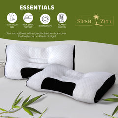Gentle Cervical Bamboo Air Flow Neck Support Pillow Filled with Virgin Hollowfiber Odorless, Ergonomic Contour Design for Neck & Spine Alignment Soft, Hypoallergenic (Standard Size, Pack of 1 Pillow)