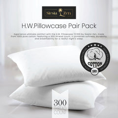 Siesta Zen 100% Egyptian Cotton Pillow Cover Set (2 Pieces) 300 Thread Count Percale, Ultra-Soft, Housewife Style Hotel Quality Pillowcases