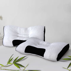 Bamboo Filled Pillow (Pack of 2) Standard Size Ergonomic Bed Pillows with Zipper, Virgin Hollow Fiber, Hypoallergenic, Breathable, Cervical Neck Support for Side Sleepers (2, White/AirFlow)