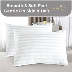 Siesta Zen 100% Cotton Luxury Hotel Sateen Pillow Covers (Pair) 2cm Satin Stripe, Ultra-Soft, Breathable & Hypoallergenic