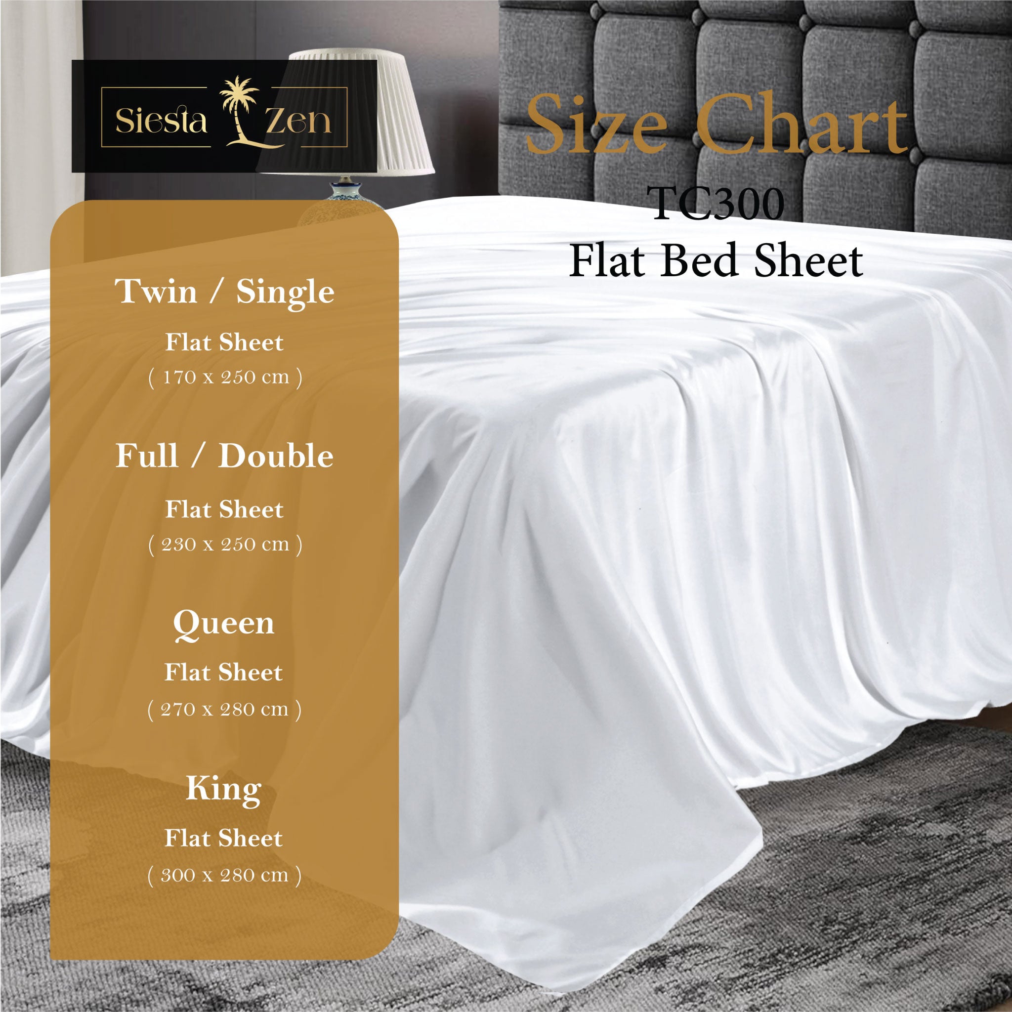 Siesta Zen 100% Egyptian Cotton Flat Bed Sheet 300 Thread Count Percale Weave, Soft, Breathable & Hotel Quality Bedding