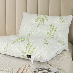 Ultimate Sleep Bamboo Filled Pillow (Pack of 2) Standard Size Ergonomic Bed Pillows with Zipper, Virgin Hollowfiber Fill, Hypoallergenic, Breathable, Cervical Neck Support for Side Sleepers (2, Green)