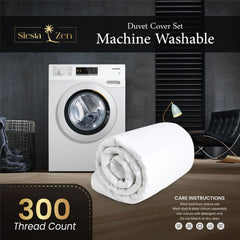 Siesta Zen 100% Egyptian Cotton Duvet Cover Set 300 Thread Count Percale Weave, Soft, Breathable & Luxury Hotel Quality Bedding
