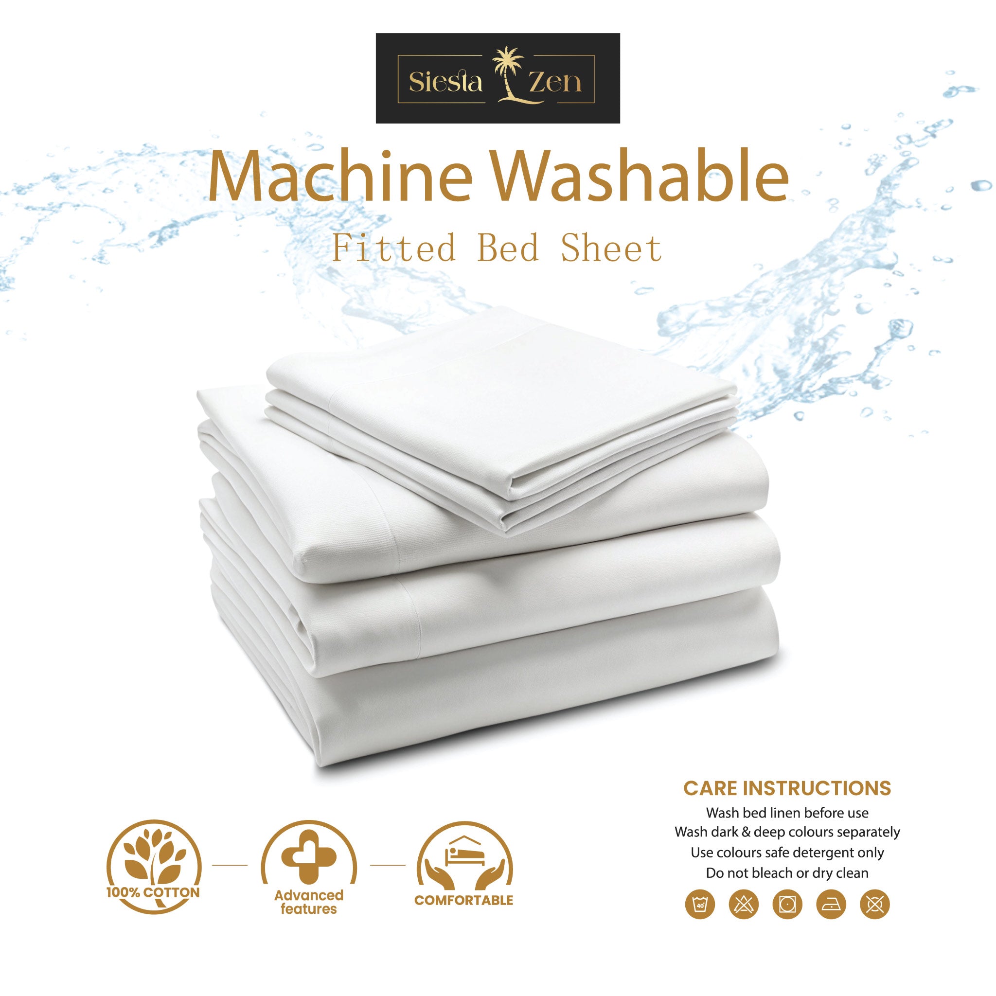 Siesta Zen 100% Egyptian Cotton Fitted Sheet – 300 Thread Count – Extra Deep 30cm Pocket