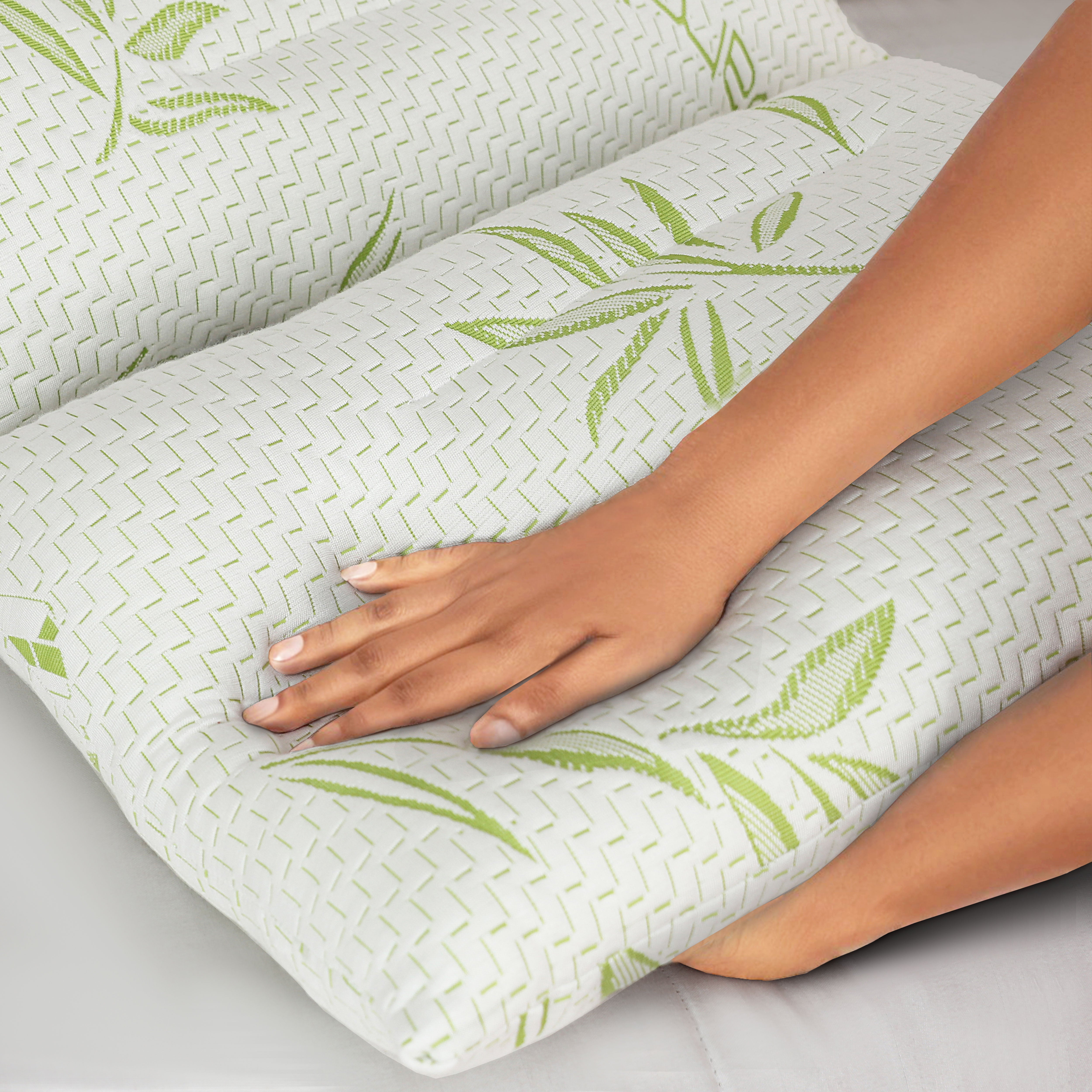 Ultimate Sleep Bamboo Filled Pillow (Pack of 2) Standard Size Ergonomic Bed Pillows with Zipper, Virgin Hollowfiber Fill, Hypoallergenic, Breathable, Cervical Neck Support for Side Sleepers (2, Green)
