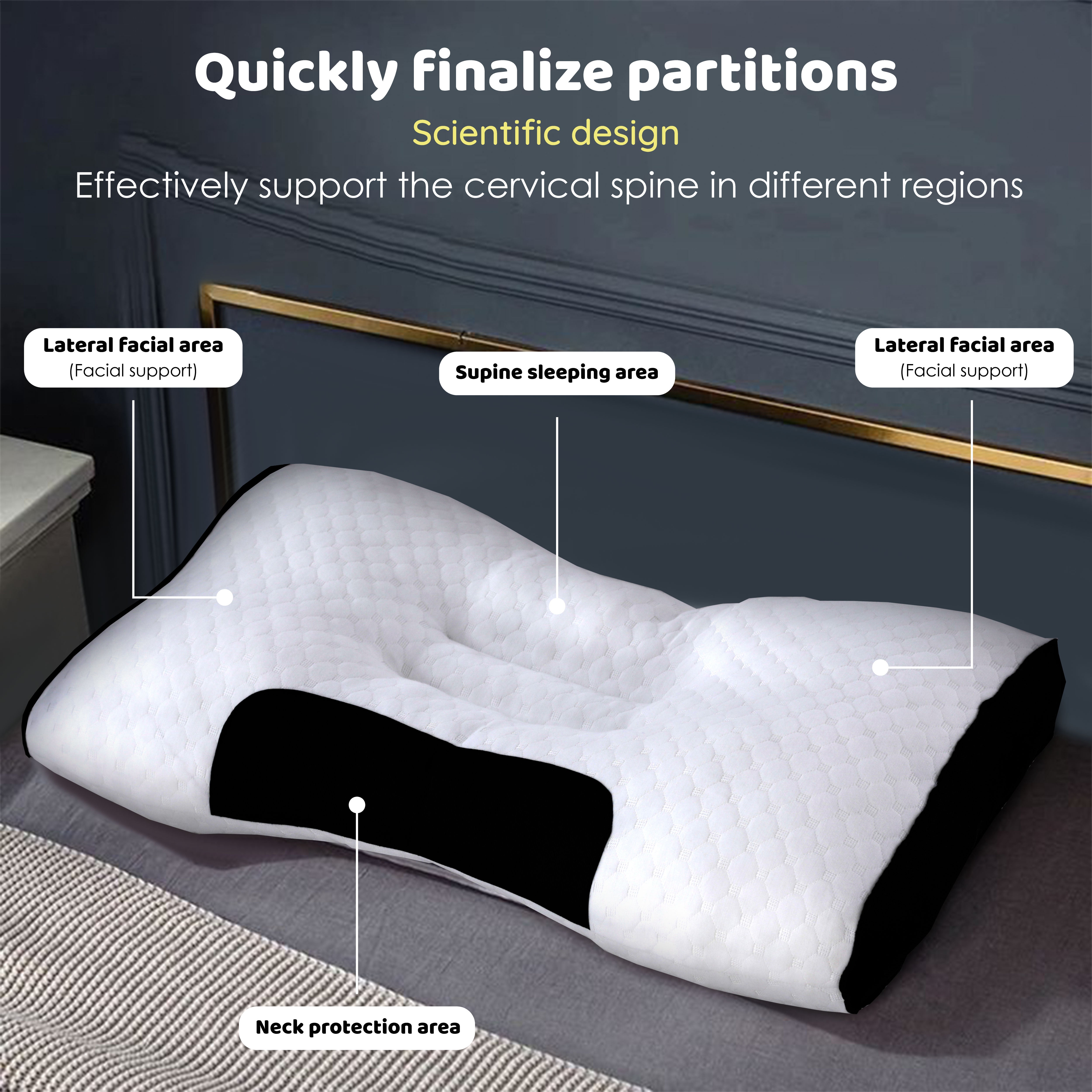 Gentle Cervical Bamboo Air Flow Neck Support Pillow Filled with Virgin Hollowfiber Odorless, Ergonomic Contour Design for Neck & Spine Alignment Soft, Hypoallergenic (Standard Size, Pack of 1 Pillow)