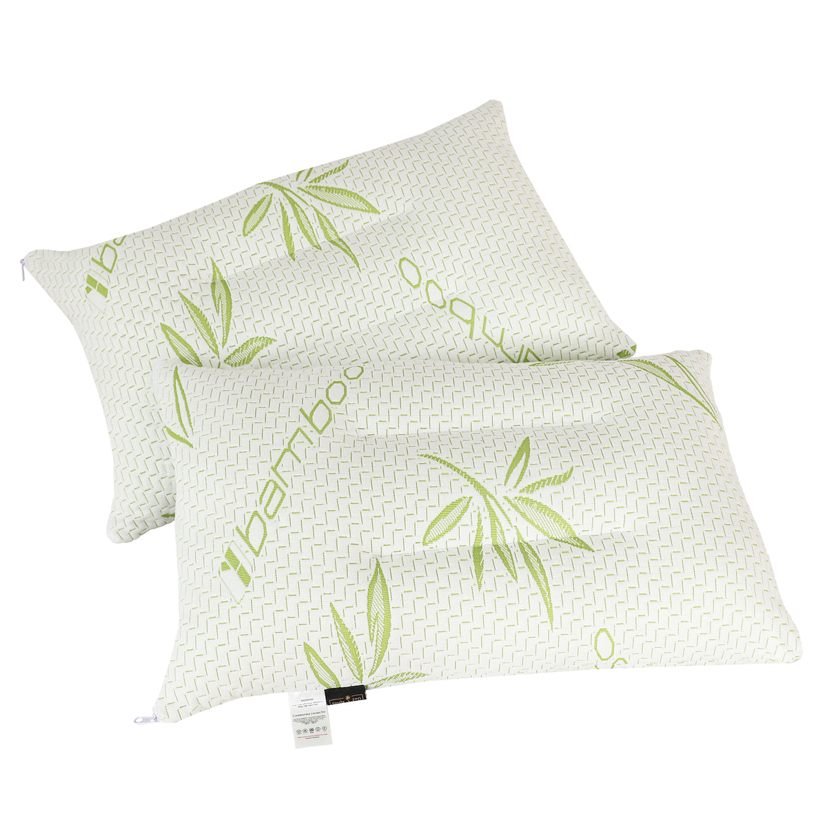 Ultimate Sleep Bamboo Filled Pillow (Pack of 2) Standard Size Ergonomic Bed Pillows with Zipper, Virgin Hollowfiber Fill, Hypoallergenic, Breathable, Cervical Neck Support for Side Sleepers (2, Green)