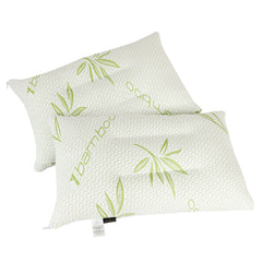 Ultimate Sleep Bamboo Filled Pillow (Pack of 2) Standard Size Ergonomic Bed Pillows with Zipper, Virgin Hollowfiber Fill, Hypoallergenic, Breathable, Cervical Neck Support for Side Sleepers (2, Green)